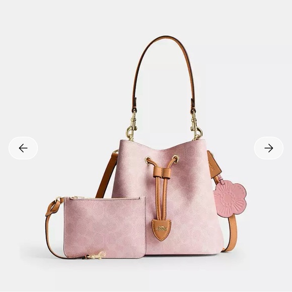 Coach Powder Pink Rowan Bucket Bag In Signature Canvas With Charms - Picture 2 of 7